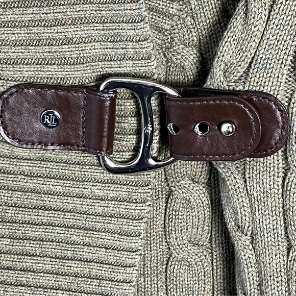 Lauren Ralph Lauren Green Cable Knit Buckled Sweater Size Medium Women’s Cotton - Picture 4 of 9